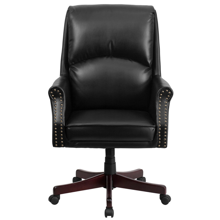 High Back Pillow Back Black Leather Executive Swivel Chair with Arms