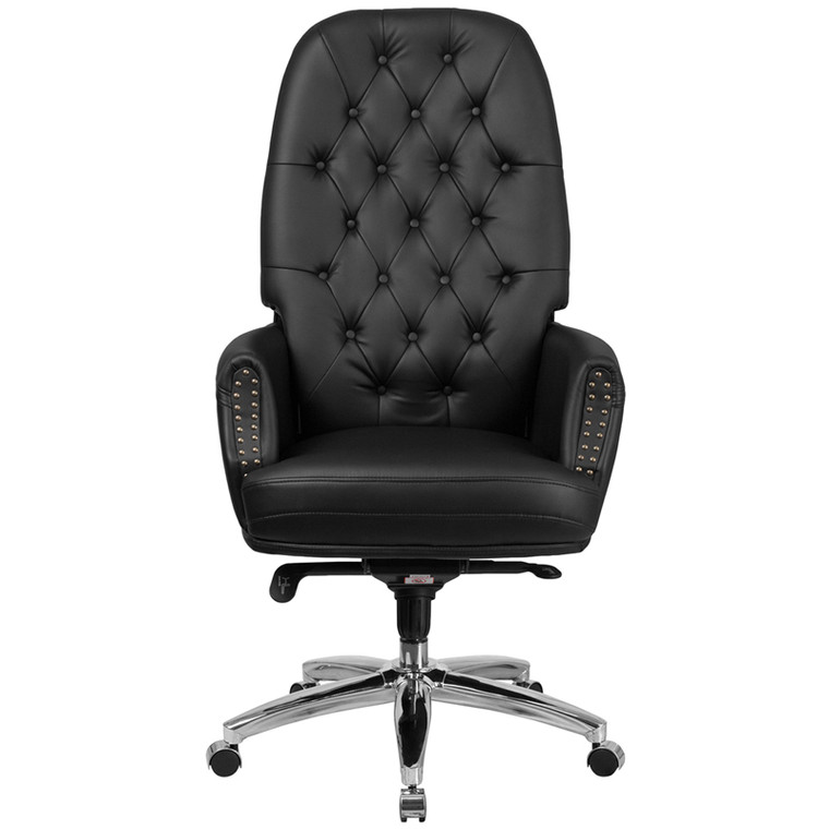 High Back Traditional Tufted Black Leather Multifunction Executive Swivel Chair with Arms