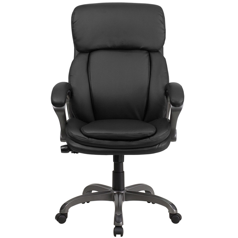 High Back Black Leather Executive Swivel Chair with Lumbar Support Knob with Arms