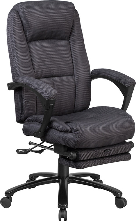 High Back Gray Fabric Executive Reclining Swivel Office Chair with Comfort Coil Seat Springs and Padded Arms