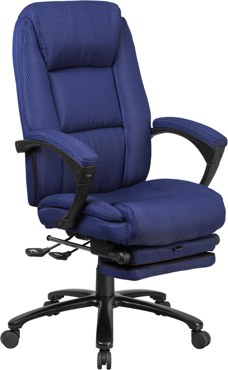 High Back Navy Fabric Executive Reclining Swivel Office Chair with Comfort Coil Seat Springs and Padded Arms