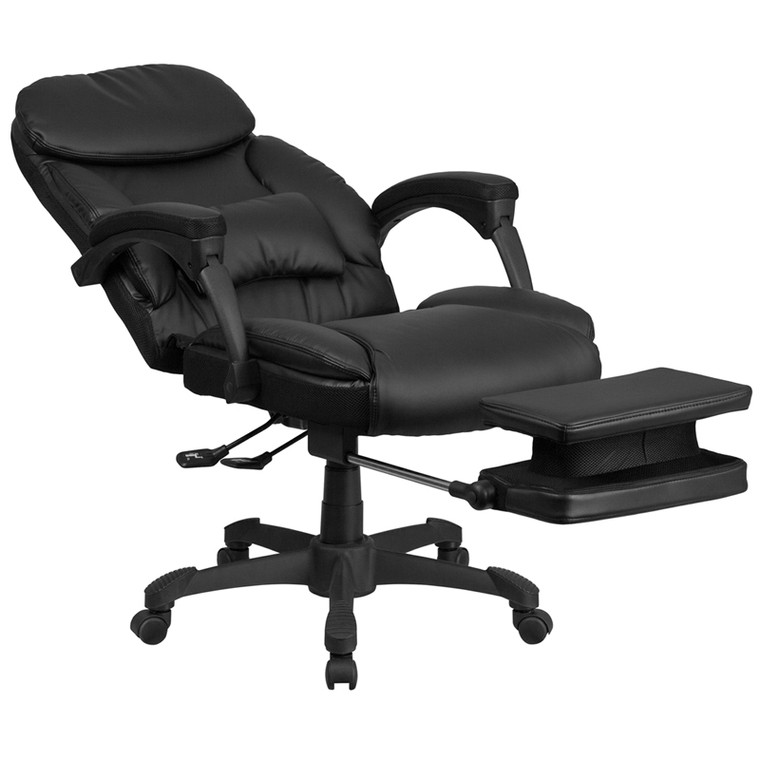 High Back Black Leather Executive Reclining Swivel Chair with Comfort Coil Seat Springs and Arms