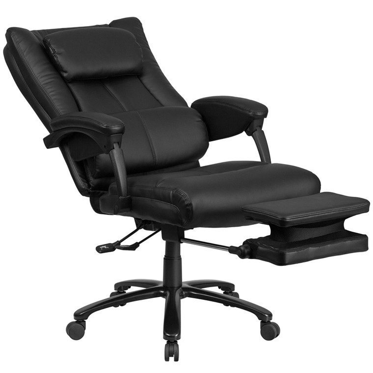 High Back Black Leather Executive Reclining Swivel Chair with Lumbar Support, Comfort Coil Seat Springs and Arms