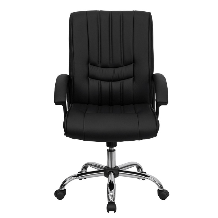 Mid-Back Black Leather Swivel Manager's Chair with Arms