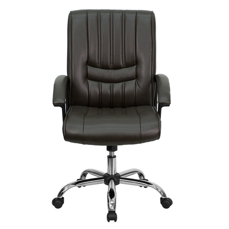 Mid-Back Espresso Brown Leather Swivel Manager's Chair with Arms