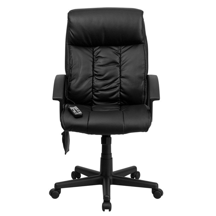 High Back Massaging Black Leather Executive Swivel Chair with Arms