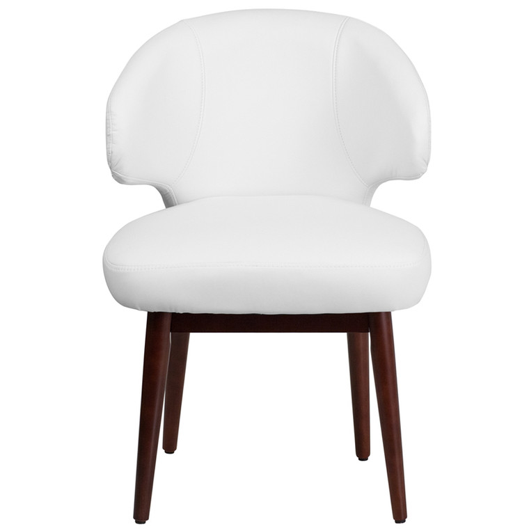 Comfort Back Series White Leather Side Reception Chair with Walnut Legs