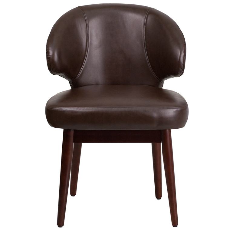 Comfort Back Series Brown Leather Side Reception Chair with Walnut Legs