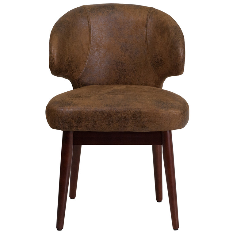 Comfort Back Series Bomber Jacket Microfiber Side Reception Chair with Walnut Legs