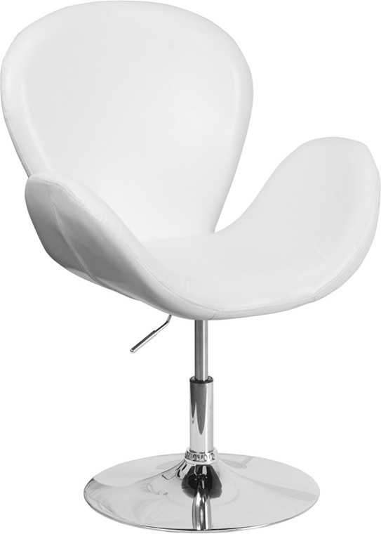 White Leather Side Reception Chair with Adjustable Height Seat