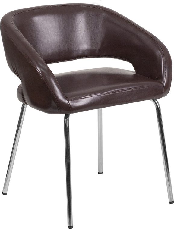 Contemporary Brown Leather Side Reception Chair