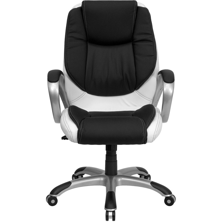 Mid-Back Black and White Leather Executive Swivel Chair with Arms