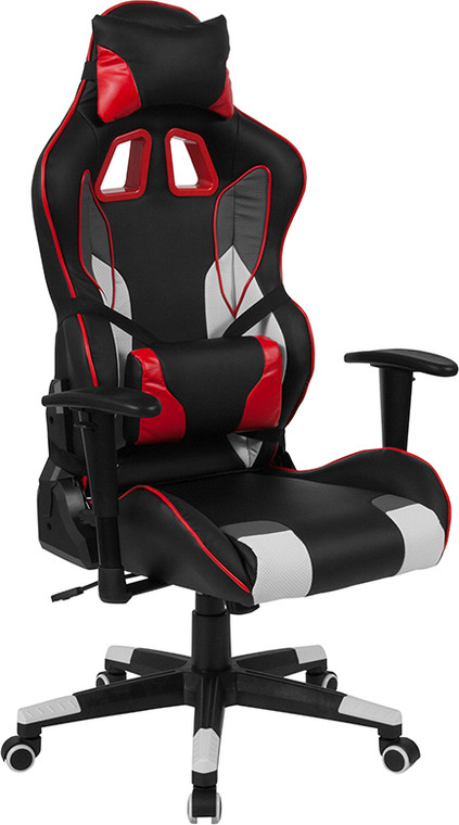 Cumberland Comfort Series High Back Black, White, Gray and Red Executive Reclining Racing/Gaming Swivel Chair with Lumbar Support