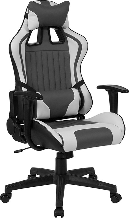 Cumberland Comfort Series High Back Gray and White Executive Reclining Racing/Gaming Swivel Chair with Adjustable Lumbar Support