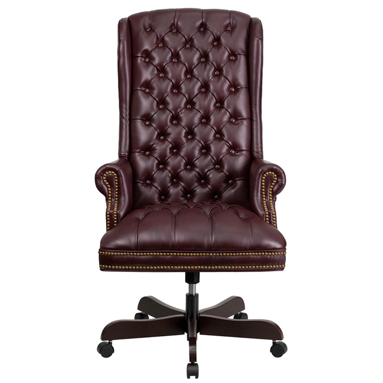 High Back Traditional Tufted Burgundy Leather Executive Swivel Chair with Arms [DXCIi360iBY]