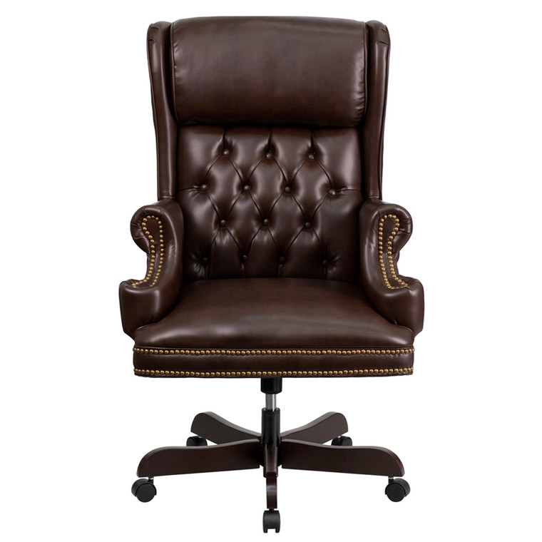 High Back Traditional Tufted Brown Leather Executive Swivel Chair with Arms [DXCIiJ600iBRN]