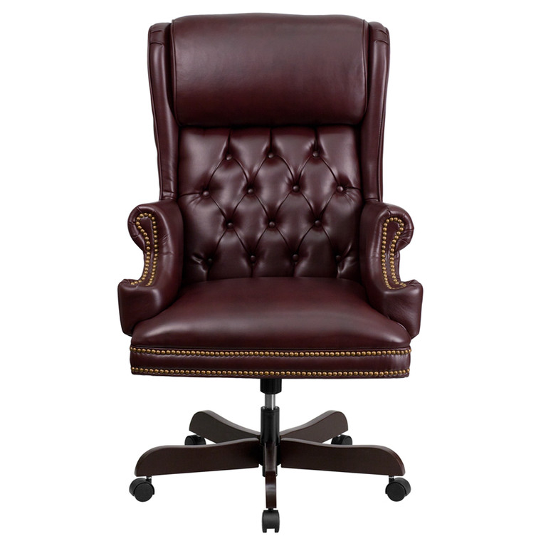 High Back Traditional Tufted Burgundy Leather Executive Swivel Chair with Arms [DXCIiJ600iBY]