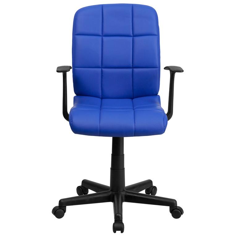 Mid-Back Blue Quilted Vinyl Swivel Task Chair with Arms
