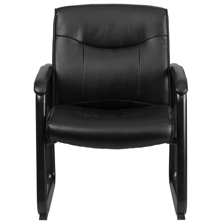 Big & Tall 500 lb. Rated Black Leather Executive Side Reception Chair with Sled Base