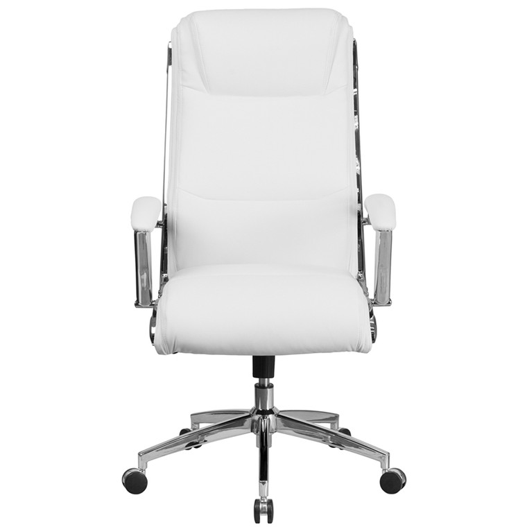 High Back Designer White Leather Executive Swivel Chair with Chrome Base and Arms [DXGOi2192iWH]