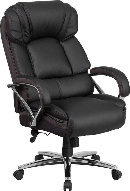 Big & Tall 500 lb. Rated Black Leather Executive Swivel Chair with Chrome Base and Arms
