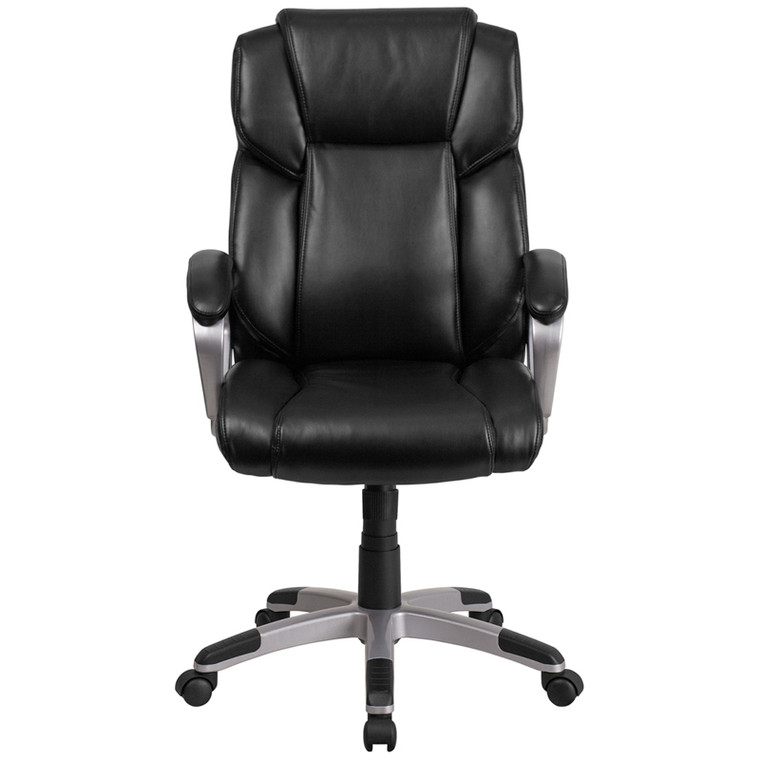 Mid-Back Black Leather Executive Swivel Chair with Padded Arms