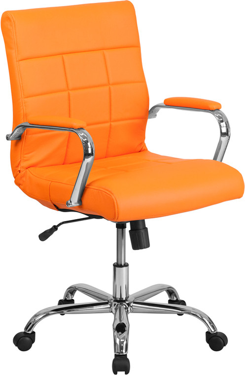 Mid-Back Orange Vinyl Executive Swivel Chair with Chrome Base and Arms