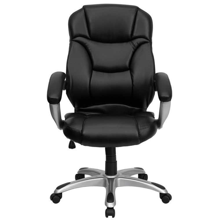High Back Black Leather Contemporary Executive Swivel Chair with Arms