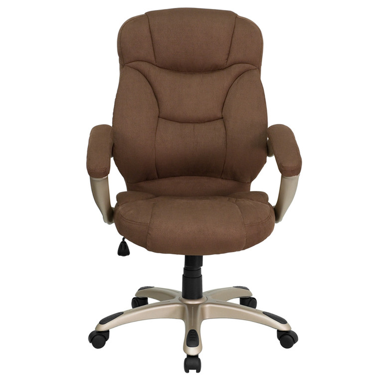 High Back Brown Microfiber Contemporary Executive Swivel Chair with Arms