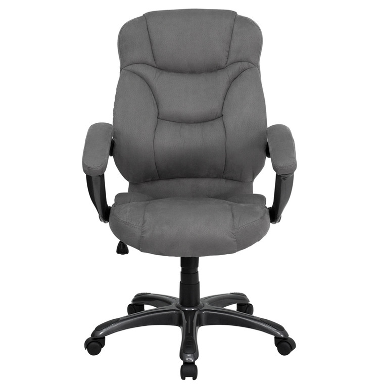 High Back Gray Microfiber Contemporary Executive Swivel Chair with Arms