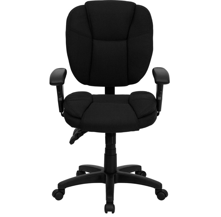 Mid-Back Black Fabric Multifunction Ergonomic Swivel Task Chair with Adjustable Arms [DXGOi930FiBKiARMS]