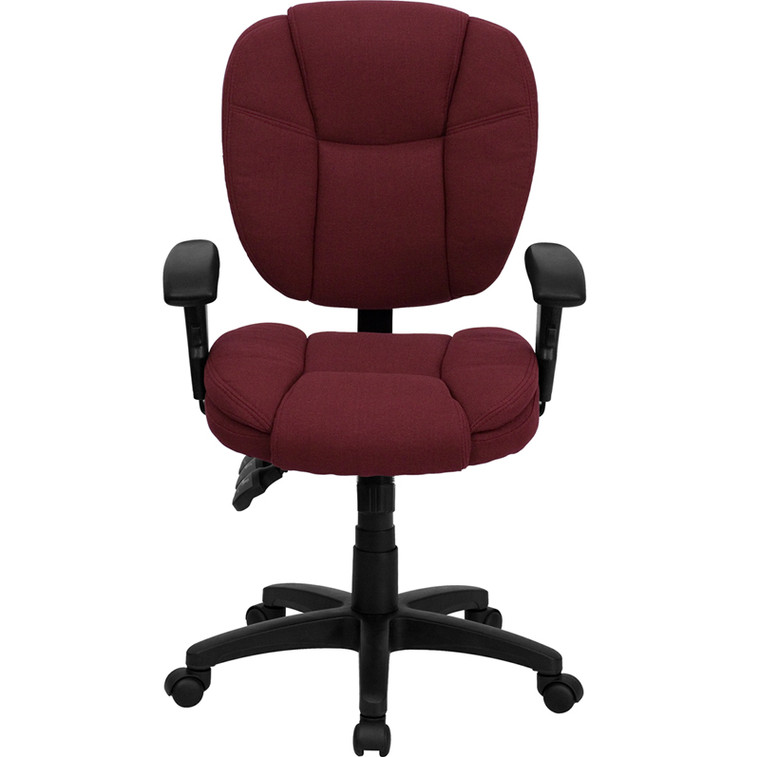 Mid-Back Burgundy Fabric Multifunction Ergonomic Swivel Task Chair with Adjustable Arms
