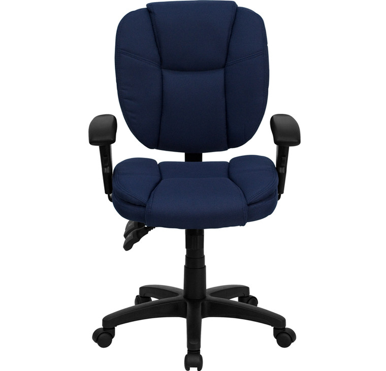 Mid-Back Navy Blue Fabric Multifunction Ergonomic Swivel Task Chair with Adjustable Arms