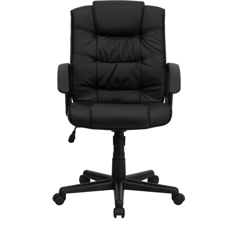 Mid-Back Black Leather Swivel Task Chair with Arms [DXGOi937MiBKiLEA]