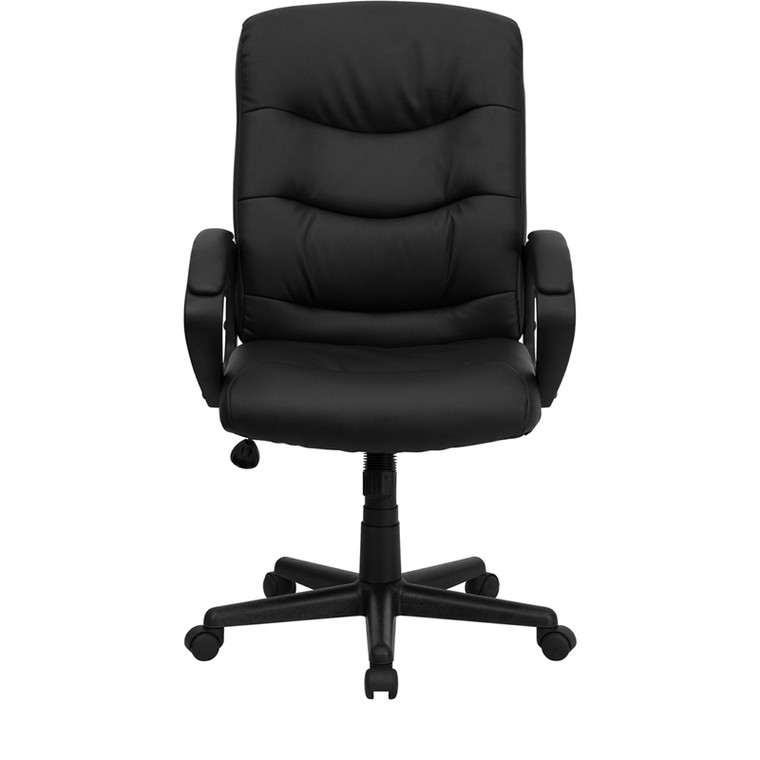 Mid-Back Black Leather Swivel Task Chair with Arms [DXGOi977i1iBKiLEA]