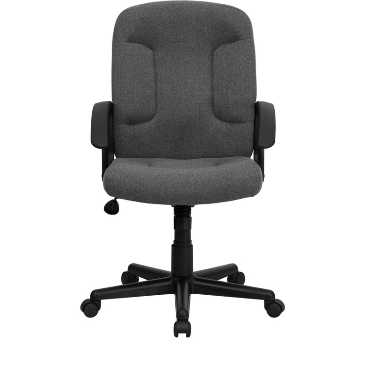 Mid-Back Gray Fabric Executive Swivel Chair with Nylon Arms