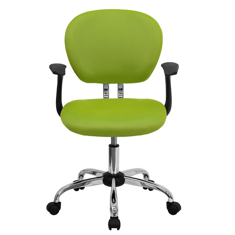 Mid-Back Apple Green Mesh Swivel Task Chair with Chrome Base and Arms