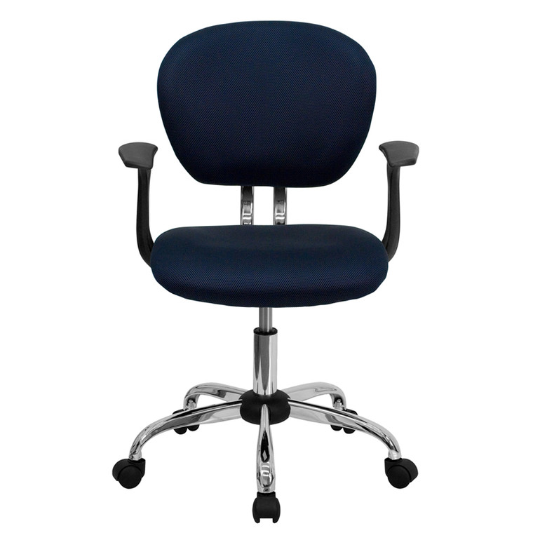 Mid-Back Navy Mesh Swivel Task Chair with Chrome Base and Arms
