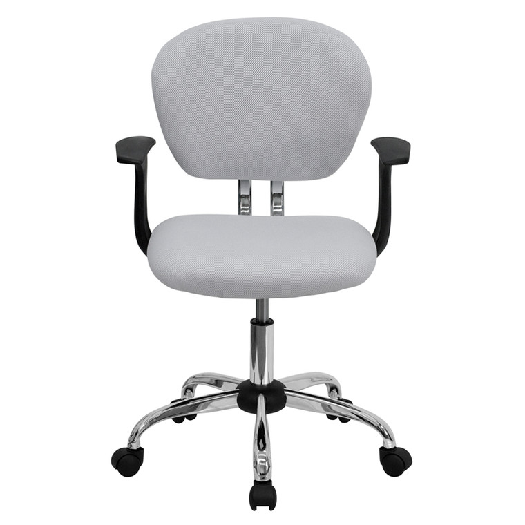 Mid-Back White Mesh Swivel Task Chair with Chrome Base and Arms