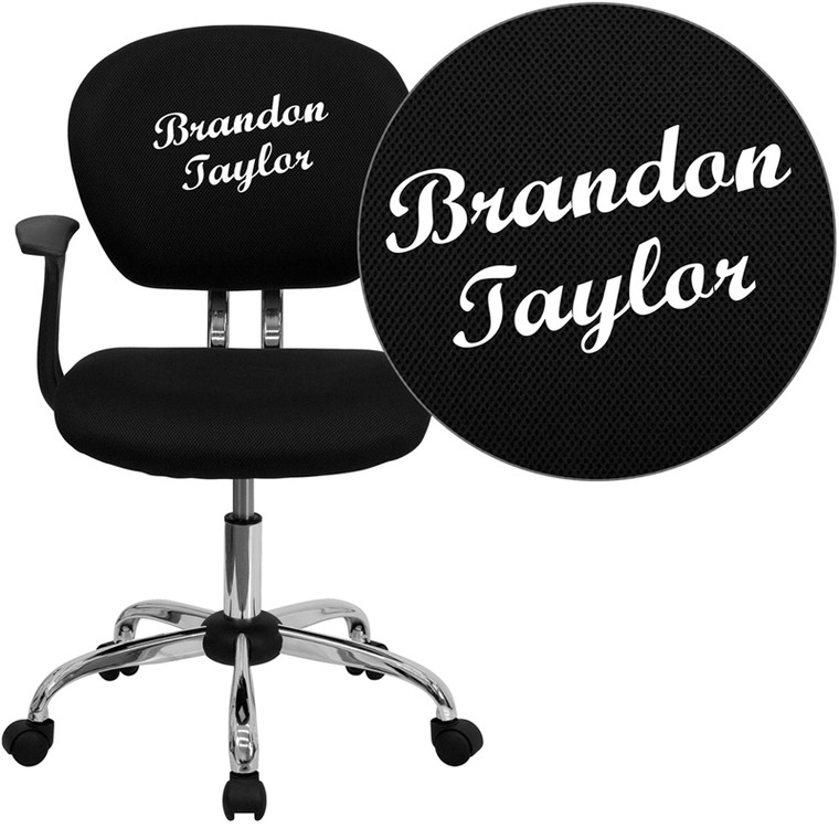 Personalized Mid-Back Black Mesh Swivel Task Chair with Chrome Base and Arms