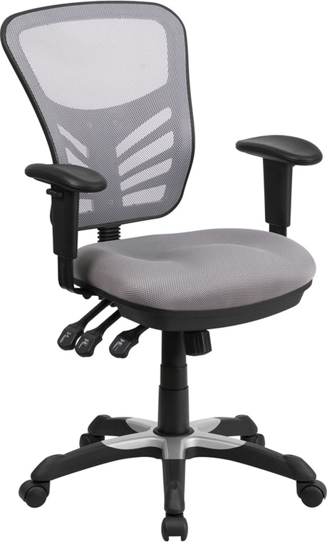 Mid-Back Gray Mesh Multifunction Executive Swivel Chair with Adjustable Arms