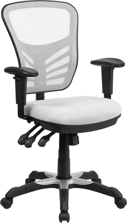 Mid-Back White Mesh Multifunction Executive Swivel Chair with Adjustable Arms