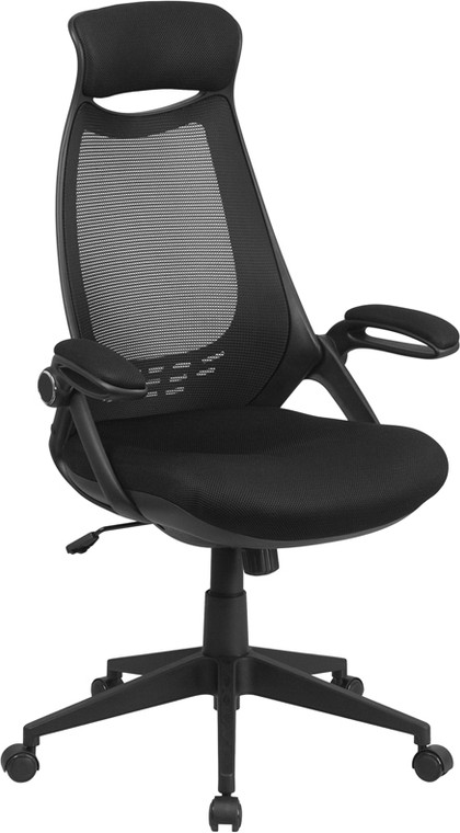 High Back Black Mesh Executive Swivel Chair with Flip-Up Arms