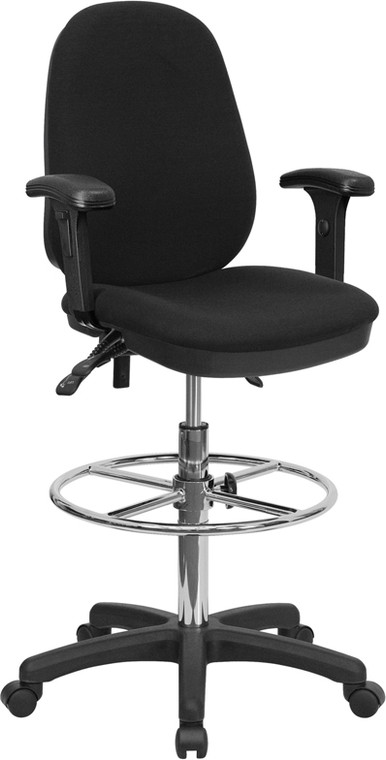 Black Multifunction Ergonomic Drafting Chair with Adjustable Foot Ring and Adjustable Arms