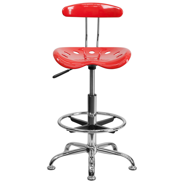 Vibrant Cherry Tomato and Chrome Drafting Stool with Tractor Seat