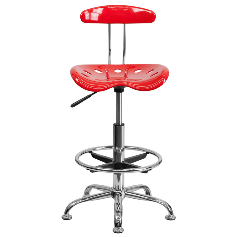 Vibrant Red and Chrome Drafting Stool with Tractor Seat