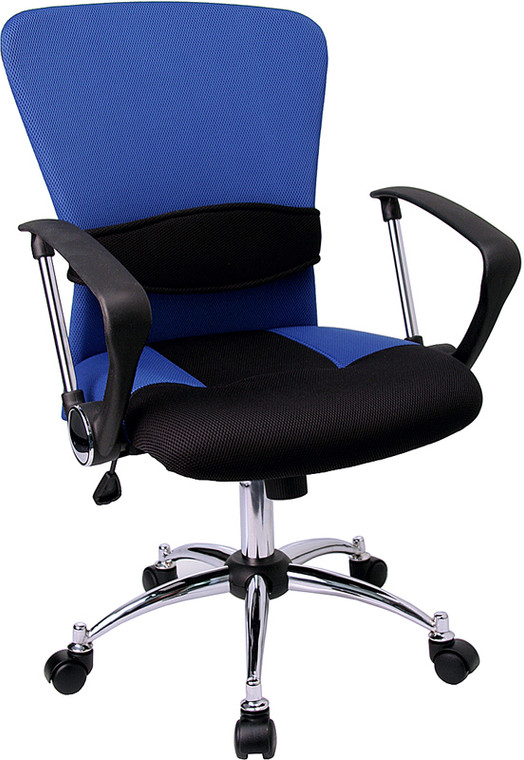 Mid-Back Blue Mesh Swivel Task Chair with Arms
