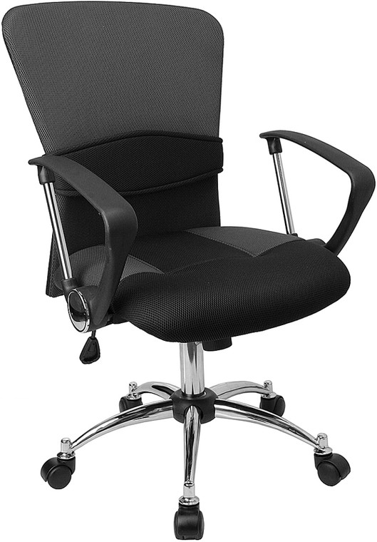 Mid-Back Grey Mesh Swivel Task Chair with Arms