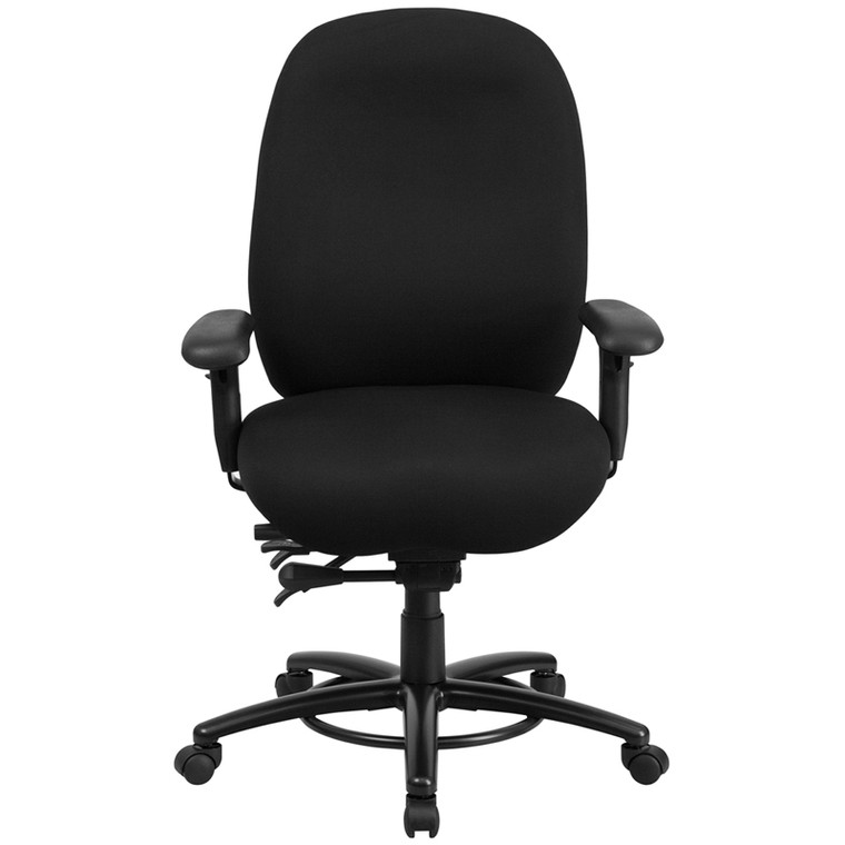 24/7 Intensive Use Big & Tall 350 lb. Rated Black Fabric Multifunction Swivel Chair with Foot Ring