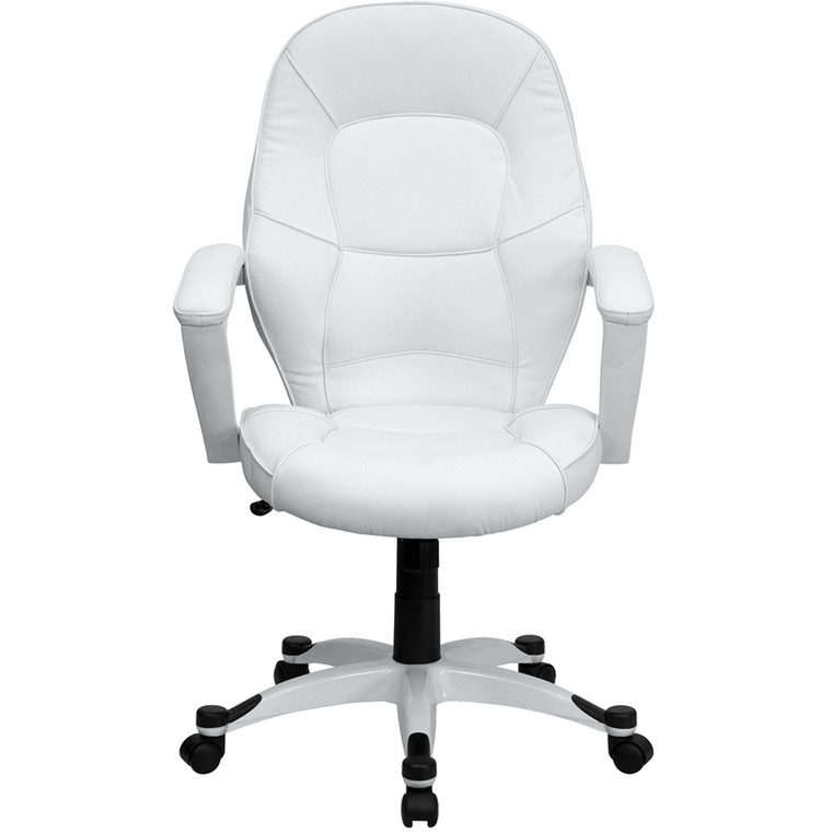 Mid-Back White Leather Executive Swivel Chair with Arms [DXQDi5058MiWHITE]